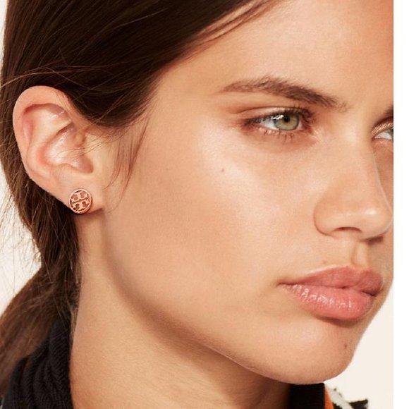 Tory Burch Rose Gold Small Circle Logo Studs - Picture 6 of 8
